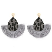 Opolski Fashion Women Leopard Fan Tassel Long Drop Обеци за капитули