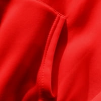 Тениски на Wozhidaoke за жени Суичър Суичър Небрежен джобен джобни теглене с дълъг ръкав качулка котка от печат отгоре червен 3xl