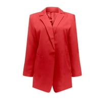 Жени солидни отворени предни джобове жилетка официален костюм с дълъг ръкав блуза палто xl червено