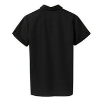 Мъжки размер малки ризи мъже летни ежедневни ризи блуза памучно бельо блуза късо ръкав завой копче модна риза отгоре с дълъг ръкав комплект памук черен xl
