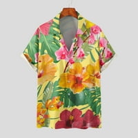 Odeerbi Men's Summer Hawaiian Rish Graphic Beach тениски ежедневни бутони Цветна риза за печат с джобни въртящи се къси ръкави блуза жълто