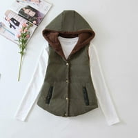 Ikevan Women Coats Solid Solid Short Hairwear Potton Jackets Pocket Loose Stand Vest Army Green 6
