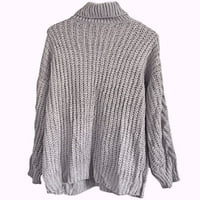 Женски плюс размер на кабел с кабел пуловер пуловер за пуловер с дълъг ръкав зимни дрехи сиво 2xl 2xl