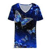 Homedles дамски летни върхове- мода с къса ръкав пеперуда с v-образно деколте небрежни разхлабени ризи за жени синьо
