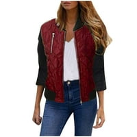 Женски моден ежедневен твърд цвят с дълъг ръкав O-Neck Zipper Cotton Jacke Plus Размер есен зимни якета за женско палто