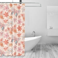 Завеса за душ флорални завеси за душ розови душ завеси за баня цвете и пеперуда луксозна душ завеса вода репелент издръжлив и миещ се с размери на куки