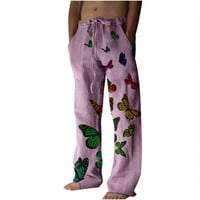 Мъжки панталони за клирънс Небрежно отпечатани дантелени длъжността панталони широки суитчъри за крака с пълна дължина панталони лилаво 4