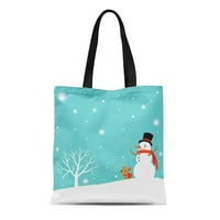 Платно тотална чанта с снежен човек и сладко куче през зимата коледен пейзаж трайно многократно пазаруване на чанта за хранителни стоки рамо за рамо