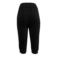 Женски панталони с висока талия на талията свободни панталони за йога удобни салони тренировки капризи с джобове, черни xxxxl