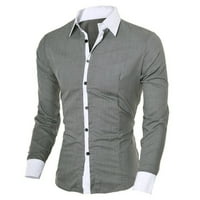 Модна личност Мъжки небрежни тънки риза с дълги ръкави Топ блуза сиво + m