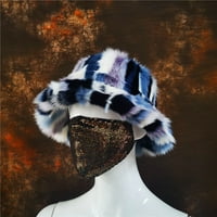 Sunisery Furry Bucket Hat Пухкава зимна по -топла риболовна шапка за жени, леопардова солидна винтидж шапка за студено време