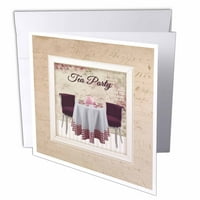 Чаено парти, маса, столове, чайник и чаени чаши в стаята, червени и розови поздравителни картички с пликове ГК-280567-2