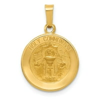 14k жълто злато свято причастие медал четка матово завършване на чар за висулка