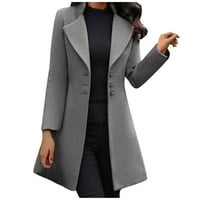 Tking fashion жени мода с дълъг ръкав вълнен лапета твърд цвят палто с дълъг яке - xxl