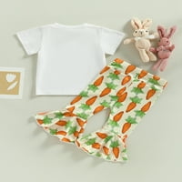 Gwiyeopda Toddler Kids Girl Великденска писма щампа с тениска с къс ръкав тениска панталони 0- години