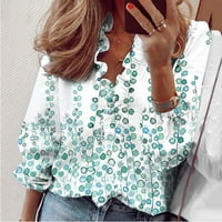 Жени ежедневни пълни ръкави V-образни върхове Разхлабени ризи блуза за печат на блуза Hot8SL4867404