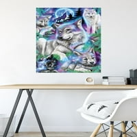 Sheena Pike - Daydream Galaxy Wolves Wall Poster, 22.375 34