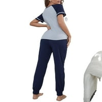 Случайно-ежедневни букви графични кръгли панталони за шия с къс ръкав многоцветни женски комплекти пижама
