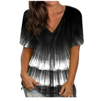 Дамски върхове дамски модни ежедневни V-образни цифрови печат градиент с къс ръкав тениска отгоре