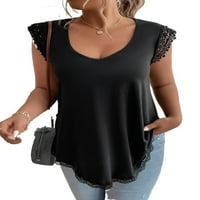 Женски ежедневен обикновен V Neck Black Plus Size тениски 0xl