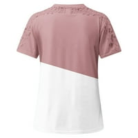 Bazyrey дамски върхове облечени ежедневни отпечатани химизи женски кръгла врата къса ръкав блузи розови m