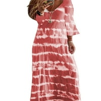 Дамски ежедневни Бохо градиент принт рокля с дълъг ръкав Бохемски Бохо Бийч в деколте дълги рокли