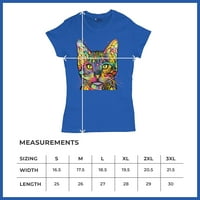 Tee Hunt Dean Russo Shiva Cat Stare тениска цветна цветна котешка женска тениска тройник, синьо, 3x-голяма