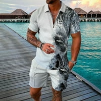 Мъжки лятна цип риза къси панталони Set Holiday Beach Outfit Hawaii комплект