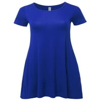 А2И Дамски твърди печатни лятото случайни тениска туника Суинг рокля със странични джобове Кралско синьо