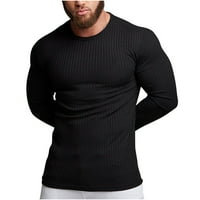 Мъжки пуловери tdoqot падане - есента и зимата нови спортни ризи ежедневни трикотажни изделия с дълги ръкави с черен XL