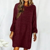 Рокли с пуловер Aayomet с дълъг ръкав твърд цвят хлабава плюшена пуловерна рокля