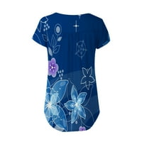 Zpanxa плюс размер върхове за жени модни v-образни флорални отпечатани туники върхове бутони с къс ръкав тениска дамски къси ръкави върхове сини 4xl