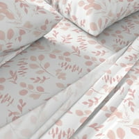 памучни чаршафи, пълен комплект - акварелни листа руж розов евкалипт ботаническа природа пастел печат по поръчка с поделка с лъжица