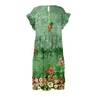Gaiseeis Fashion Women's Summer Retro отпечатани кръгли шия без ръкави рокли рокли зелени l