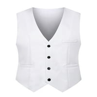 Noilla Mens Reastcoat Leaveless Business Vests V костюм на врата Жилетка мъже официален плътно цвят бял 3XL