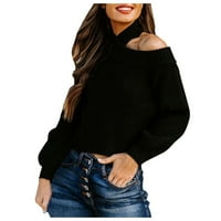 PEDORT FALL WINTER пуловери за жени ежедневни дълги ръкави плетен пуловер пуловер черно, xl