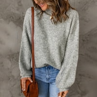 Zpanxa дамски пуловер зима ежедневна костенурка пуловер блуза плетене на блуза с дълги ръкави твърди върхове пуловери сив xl