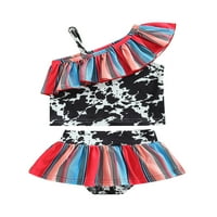 Bagilaanoe Toddler Baby Girls Swimsuits Bikinis Set Print Ruffle Tops + Shorts 1T 2T 3T 4T 5T Деца бански бански бански