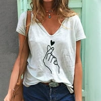 Женски ризи Женски ежедневни модни летни тениски с тениска с v-образно деколте отпечатани върхове с къси ръкави бели XL