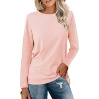 Feternal Women's Fashion Casual Long Loneve Round Neck Pullover Top Blouse