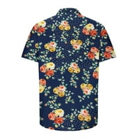 Мъжки разхлабени ризи с къси ръкави ризи флорални листа тийнейджъри модни летни дрехи Лапило пуловер Хавайски плаж Бутон Продажба Синьо S