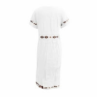 Рокли за каянуо за жени обратно към училищния клирънс слънчеви рокли жени летни ежедневни женски племенни стил с къс ръкав v-образно деколте плюс размер отпечатана модна рокля бяла