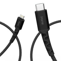 Ihome найлонова сплетена мълния към USB-C кабел, черен, 6 '