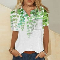 Дамски лято v Врат върхове с дължина на лакътя ежедневни отпечатани джобни ризи блуза зелено m