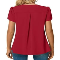 Frontwalk Ladies chiffon върхове v Tunic Tunic Blouse Тениска с къс ръкав Лятна ежедневна тениска венчелистче-ръкав тий червен 2xl