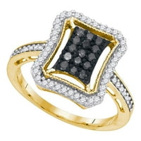 10к жълто злато черен диамант Правоъгълник клъстер пръстен