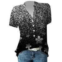 Lastesso Womens Summer Button V-образно деколте върхове облечени ежедневни отпечатани тениски за пуловер с къс ръкав блуза блуза