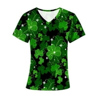 Ризи за къси ръкави за жени зелени четири листа детелина отпечатани върхове на скраб st patricks ден v работно облекло в шията блуза