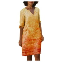 Женски летни рокли за жени ежедневна рокля с рокля флорална слънчева рокля v-образно деколте с късо ръкав оранжев 3xl 3xl
