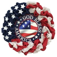 Ден на независимостта венец, 4 юли Патриотичен венец с червено бяло синя панделка американски декор на знамето за входната врата, мемориални ветерани ден висяща гирлянда на открито вътрешен декор за дома